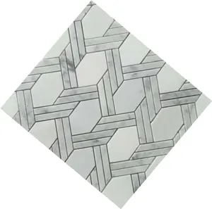 Fabrik preis diamant blau grau und weiß carrara marmor mosaik