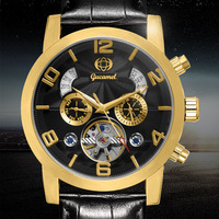 Montre mécanique automatique pour homme, multi-calendrier, calendrier ouvert, mois, année, sous-cadran, bracelet en cuir, montre-bracelet de luxe