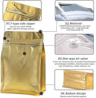 Sachets de café dorés avec valve (16 oz, 1 lb) – Sachets Doypack refermables avec valve de dégazage ventilée et bande d'ouverture facile pour le stockage alimentaire