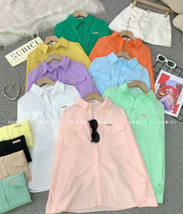 Camisa Informal con Bolsillos para Primavera/Verano L380, Camisa de Lino Transpirable de Manga Larga para Mujer con Dos Bolsillos de Parche Modernos - Product Image 5