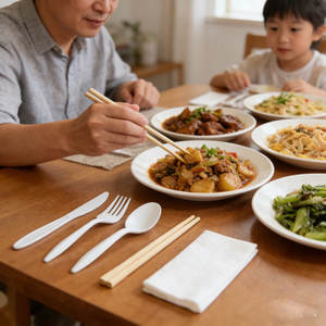 أدوات مائدة بلاستيكية للاستخدام مرة واحدة (سكين، شوكة، ملعقة) للبيع بالجملة بتغليف قابل للتخصيص للفنادق والمطاعم وخدمات التوصيل والمناسبات - Product Image 4