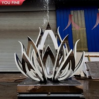 YOUFINE Sculpture de fleur de Lotus en acier inoxydable en métal d'art extérieur avec lumière