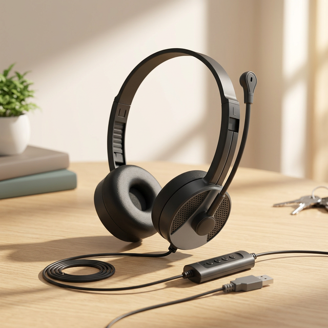 USB Stereo Telephone Headset Volume Control Mic 3.5mm for Call Centers Business Computer Office Online Classes Meetings