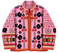 Blouson Bomber Rose Velours Premium Fait Main pour Femme, Style Ethnique Bohème, Séchage Rapide, Respirant, Hiver, Manches Longues, Vente en Gros B2B