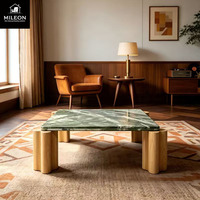 Table basse de luxe carrée en marbre vert naturel avec base en bois massif, table d'appoint moderne pour salon, mobilier de maison