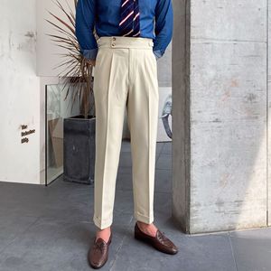 Pantalones de Pierna Recta y Tiro Alto para Hombre 2025 | Pantalones de Caída Drapeada Estilo Británico Napoli | Chinos Elegantes de Oficina de Ajuste Relajado Casual - Product Image 4