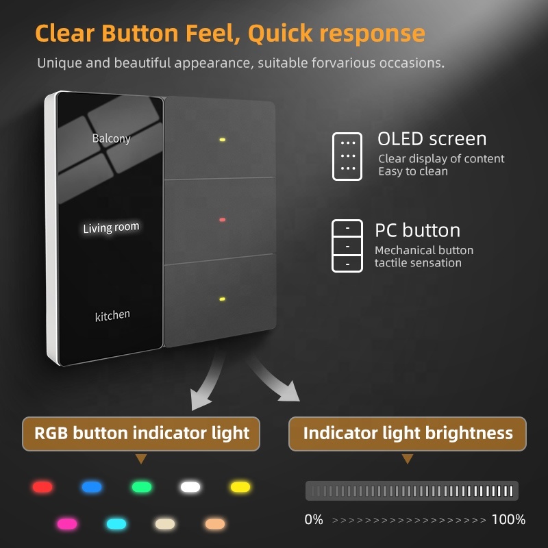 Tuya WiFi Smart Home Product DIY Name Wall Lighting Switch with LED Display Panel 86x86mm 1 2 3 4 Gang Controller · image 3