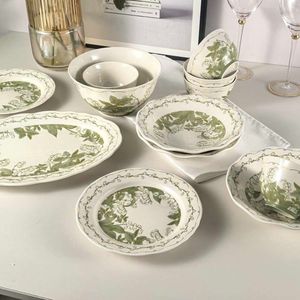 Factory Directly Sell Floral Style Ceramic Tableware <b>Set</b> Green High Quality Light Luxury Nordic Tableware <b>Set</b> - Product Image 4
