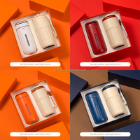 Ensemble cadeau d'entreprise de luxe avec logo personnalisé, gourde isotherme 2-en-1 en acier inoxydable avec humidificateur et lumière nocturne 7 couleurs
