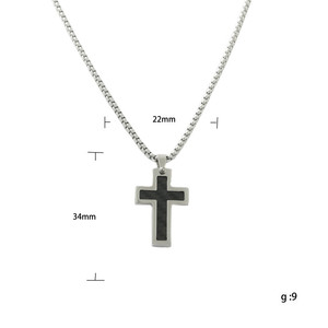 Men's Stainless Steel <b>Cross</b> Pendant With Carbon Fiber Inlay Geometric Design Necklace 120127 - Product Image 5