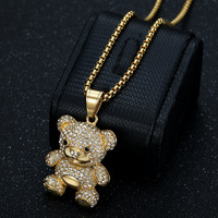 Colliers de bijoux de mode hip hop PVD en acier inoxydable plaqué or 18 carats avec diamant glacé pendentifs à breloque petit ours