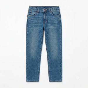 Jean en denim délavé coupe droite ample pour homme, taille mi-haute, léger, en polyester/coton respirant et lavable, idéal hiver/automne - Product Image 4