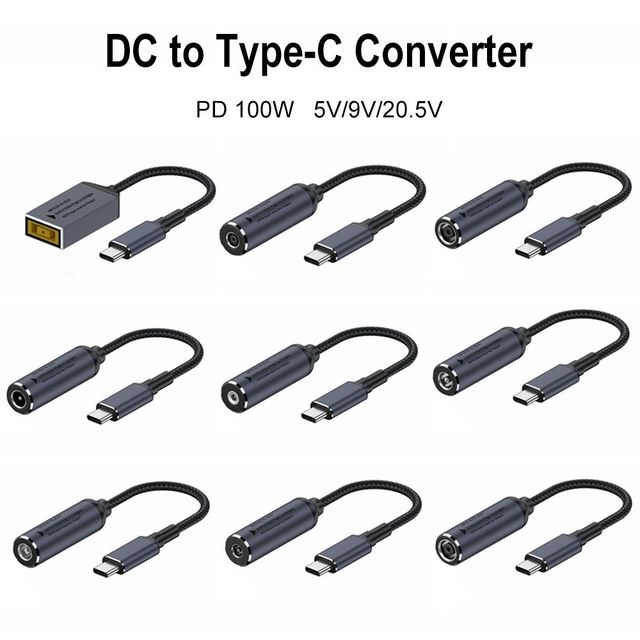 DC Female to Type-C Male PD 100W Short Power Cable 5V/9V/20V Input Portable Fast Charging Cord for Laptops Tablets USB-C Devices
