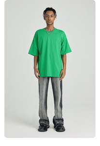 Nouvelle Arrivée 2026 T-shirt Homme Col Rond en Pur Coton Coupe Ample Couleur Unie Anti-boulochage Style Vintage Américain Décontracté - Product Image 3