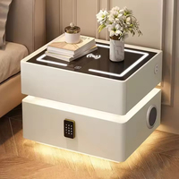 Table de chevet intelligente avec chargeur sans fil, lumière LED, verrouillage par mot de passe, design moderne en bois, 2 tiroirs pour chambre à coucher et salon high-tech