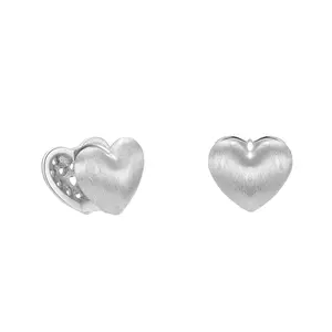 Fashion 925 Sterling Silver Brushed Matte Metallic Heart Earring for Women Jewelry Accessories