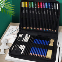 Ensemble de crayons à dessin professionnels en bois, mine noire, sac en toile, fournitures artistiques, kit multi-outils portable pour artistes, logo personnalisé
