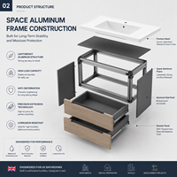 Meuble-lavabo mural en aluminium sur mesure avec vasque, armoire flottante étanche pour le marché britannique