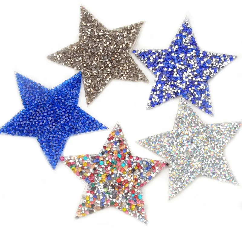 8cm Chunky Star Resin Crystal Applique Hot Fix Designer Fashion Motifs Iron on Rhinestone Patches for Clothes Bags Shoes Diy