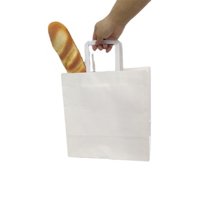 Eco-friendly Flat Handle Kraft White Take Away Paper <b>Bag</b> With Custom Logo Printing - Product Image 6