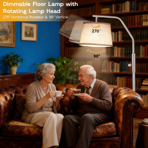 Lampadaire moderne en acier inoxydable, hauteur réglable, source de lumière LED, abat-jour blanc cassé, pour salon, chambre à coucher, bureau, salle d'étude - Product Image 4