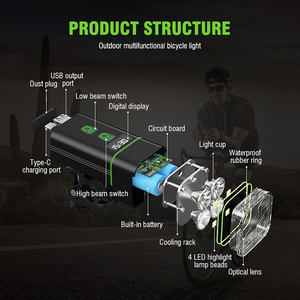 1800LM USB ricaricabile a LED luce per bicicletta IPX5 impermeabile frontale per <span class=keywords><strong>bici</strong></span> con Power Bank e modalità a doppio raggio - Product Image 2