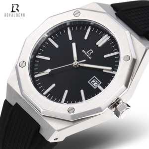 Montre mécanique automatique <span class=keywords><strong>Roy</strong></span> Bear avec aiguilles en verre, boîtier en acier inoxydable, étanche 5 ATM, bracelet en cuir, phase de lune personnalisée, unisexe - Product Image 1
