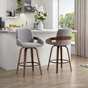 모던 라이트 그레이 360도 회전 바 의자 높은 스툴 등받이 팔걸이 나무 패브릭 커버 쇼핑몰 주방 식당 야외 호텔용 - Product Image 6