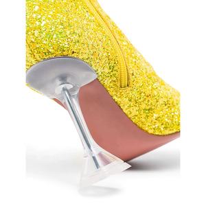 Splendidi stivali <span class=keywords><strong>gialli</strong></span> con cerniera e tazza di vino con tacco alto a metà polpaccio da <span class=keywords><strong>donna</strong></span> - Product Image 3