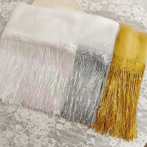 Chất lượng cao 20cm 7.8in sáng bóng váy cưới Mạng Che Mặt cô dâu paillette <span class=keywords><strong>Sequins</strong></span> ren TRIM tua rìa cho Ăn mặc - Product Image 2