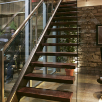 Escaliers Flottants Intérieurs Préfabriqués Modernes de Luxe, Cantilever, avec Support Mural Dissimulé, Marches en Bois et Balustrade en Acier Inoxydable