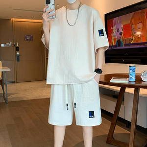 بدلة رياضية كاجوال جديدة للرجال للصيف من ANSZKTN من مادة القطيفة بأكمام قصيرة نسخة فضفاضة بتصميم متعدد الاستخدامات - Product Image 1