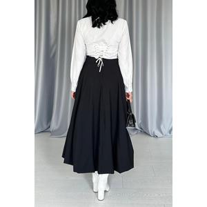 Jupe longue élégante noire pour femme, taille normale, 100 % polyester, confortable, coupe trapèze, jupe maxi - Product Image 2