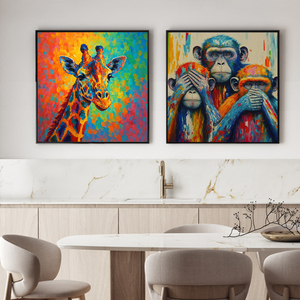 Art mural abstrait coloré en acrylique représentant une <span class=keywords><strong>girafe</strong></span> avec cadre en PS, <span class=keywords><strong>peinture</strong></span> d'animaux <span class=keywords><strong>moderne</strong></span> pour la décoration de la maison - Product Image 1