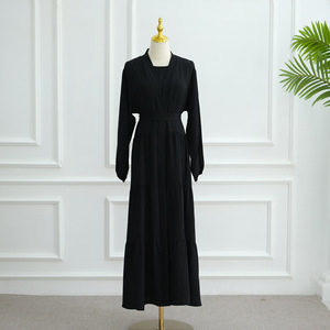 Ensemble Abaya 2 pièces en crêpe de qualité supérieure avec robe intérieure et ceinture vente en gros de vêtements islamiques pour le ramadan musulman Eid Abaya turque simple - Product Image 3