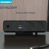 SINOAMIGO Support de bureau à fixation par pince en alliage d'aluminium avec 3 prises électriques CA et ports USB – Multiprise de bureau à fixation par pince