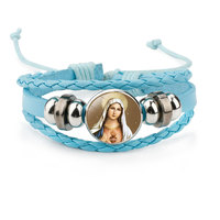 Bracelets en cuir avec croix religieuse, Vierge Marie, Jésus, Saint, bijoux catholiques chrétiens pour femmes et hommes