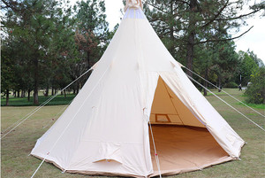 2024 luxe monocouche 5m cloche tente nouveau Design coton toile étanche <span class=keywords><strong>Tipi</strong></span> Camping en plein air facile cadre en acier maille randonnée - Product Image 4