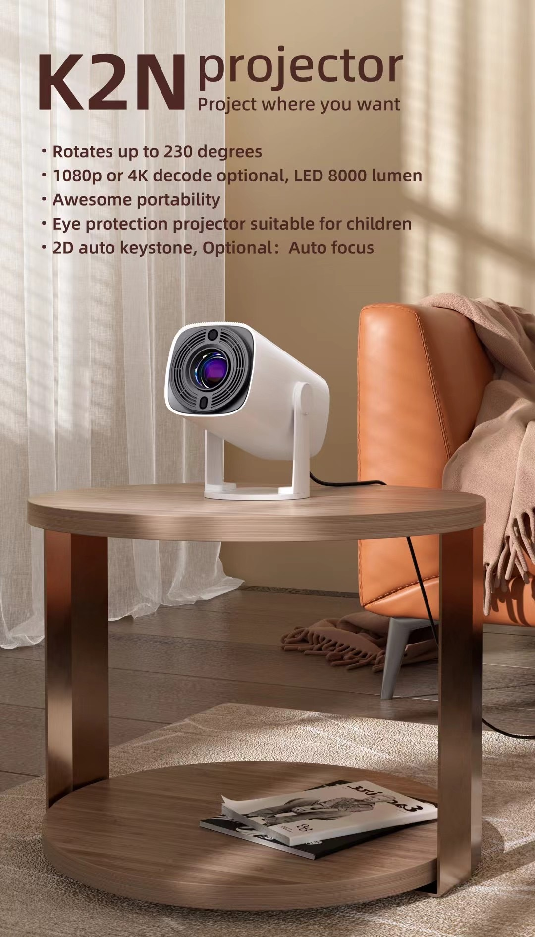 K2N-Mini プロジェクター 4K K2N Mini Portable Projector - Wireless Home Theater Enjoyment
