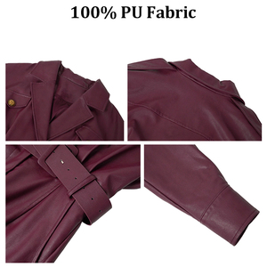 ZYHT 80340 Baru 2025 Musim Semi Gaya Eropa Pakaian Wanita Chic Kerah Berikat Pinggang Slim Fit Kulit PU Gaun Karier Jalanan Wanita - Product Image 4