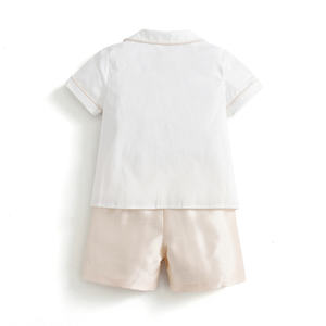 Ensemble de vêtements de boutique d'été en coton <span class=keywords><strong>blanc</strong></span> pour tout-petits garçons motif rayé <span class=keywords><strong>costume</strong></span> de bobby à double boutonnage avec pantalon court - Product Image 2