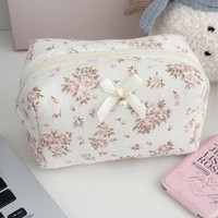 Sac de rangement tendance en dentelle florale personnalisée avec fermeture éclair, petite bourse à monnaie à nœud, trousse à crayons portable universelle pour étudiant, adorable pour femme