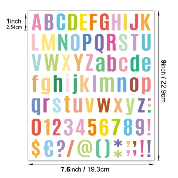 Farbenfarbiges Vinyl-Alphabet wasserdichter dekorativer Druck Brief-Scrapbook-Planer Alphabet-Zahlenaufkleber