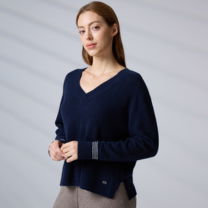 High Quality Oversized Cashmere Women's Casual V Neck Knitwear Merino Wool Long Sleeves <b>Pullover</b> Sweater for Ladies - Product Image 1
