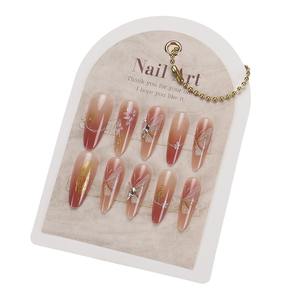 High-End Wearable Nail Tips Summer Butterfly Flower Handmade Nail Art Stickers Cat Eye Rhinestone Fake Nails Detachable Almond - Product Image 5