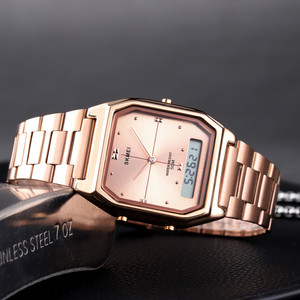 Nouvelle montre SKMEI 1612 à double fuseau horaire en acier inoxydable, montres analogiques-digitales pour hommes et femmes - Product Image 4
