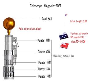 Commerciële Land 20ft Telescoop Vlag Pole Kit Outdoor Display Show Sliver Uv Printing Aluminium Vliegende Nationale Vlag Nylon - Product Image 6