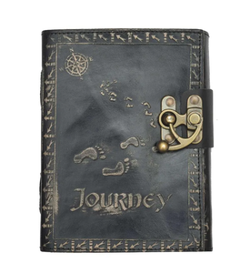 Personalized Journey Leather Journal Embossed Footprints Compass <b>Diary</b>, 7x5 Black Handmade <b>Notebook</b> - Product Image 1