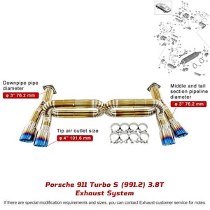 Sistema de Escape con Válvula Electrónica de Alto Rendimiento y Punta de Titanio para <span class=keywords><strong>Porsche</strong></span> 911 <span class=keywords><strong>991</strong></span> <span class=keywords><strong>991</strong></span>.2 922 <span class=keywords><strong>996</strong></span> <span class=keywords><strong>Turbo</strong></span> S, Años 2004-2026 - Product Image 2