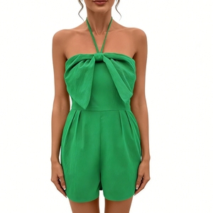 Combinaison courte décontractée pour femme à col licou, nœud sur le devant, dos nu et jambes larges, idéale pour les vacances d'été, style mode - Product Image 5